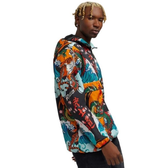 •Kanji• Japan Print Half Zip Pull Over Jacket - Picture 3 of 7